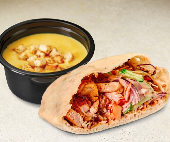 КОМБО: Пита с курицей+сырный суп