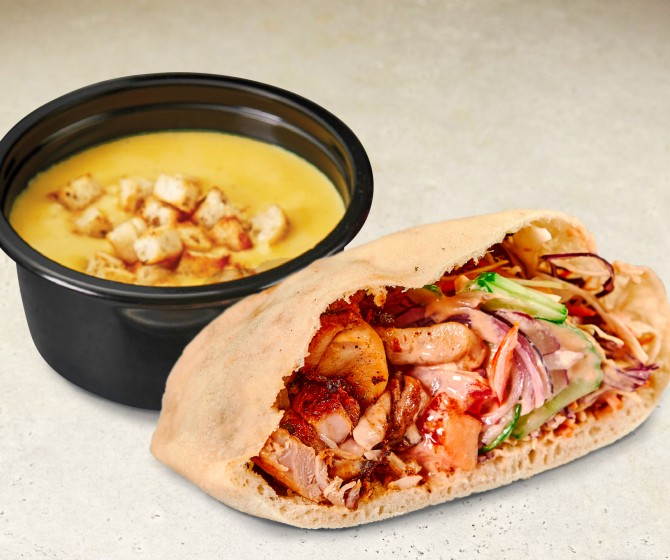 КОМБО: Пита с курицей+сырный суп