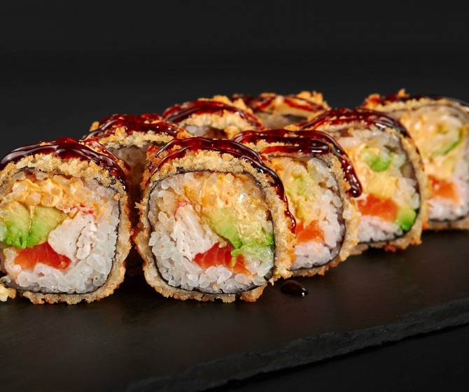 С лососем и крабом Темпура