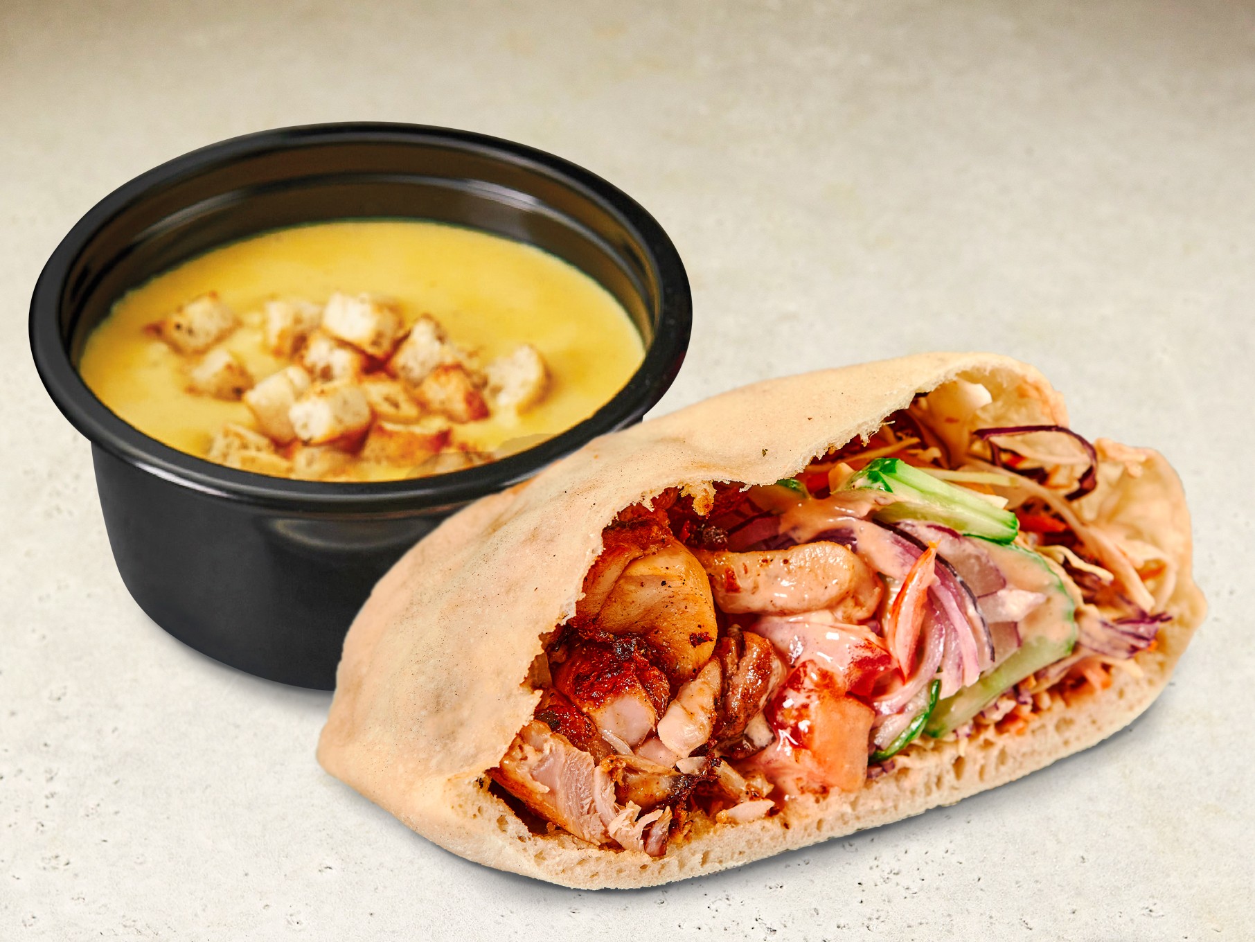 КОМБО: Пита с курицей+сырный суп